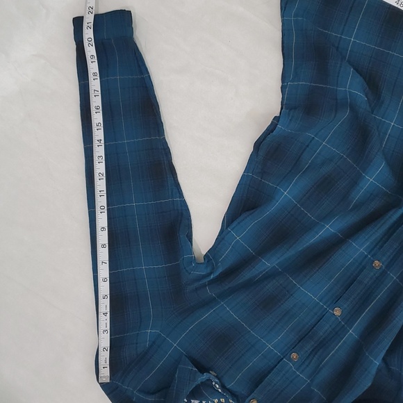 J. Jill Shirt Dress Plaid Floral Cotton Gauzy Button Front Flip Cuff Pockets MP - Picture 13 of 13